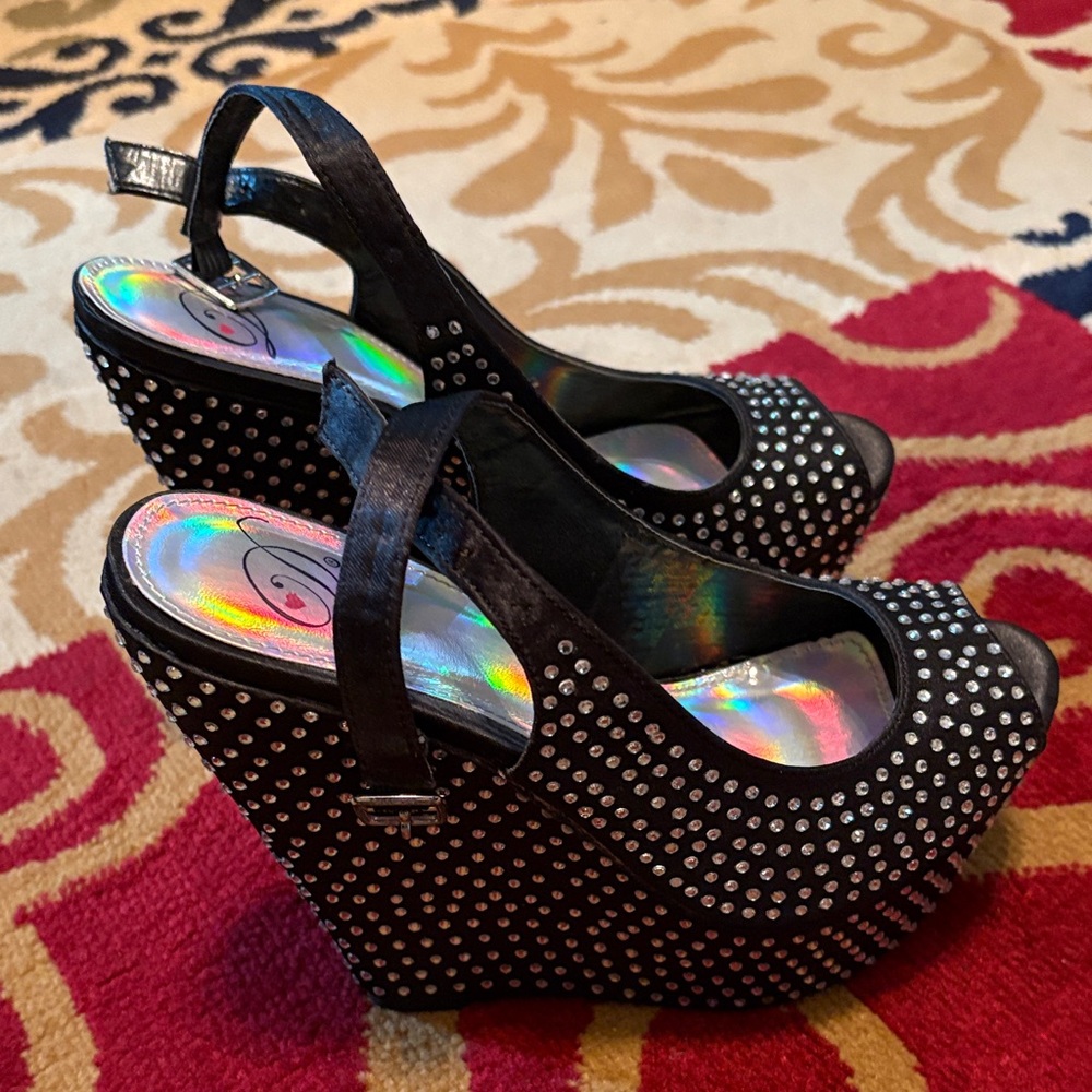 Elegant Black and Silver Studded Wedge Sandals